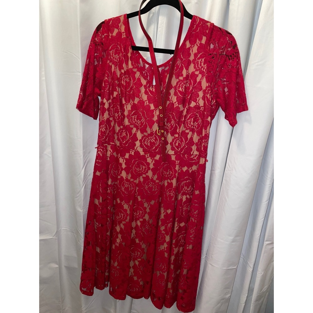 Red lace fit and flare dress